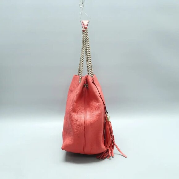 GUCCI Soho Chain Watermelon Red  Leather Shoulder Bag 760-122224 - Picture 4 of 12